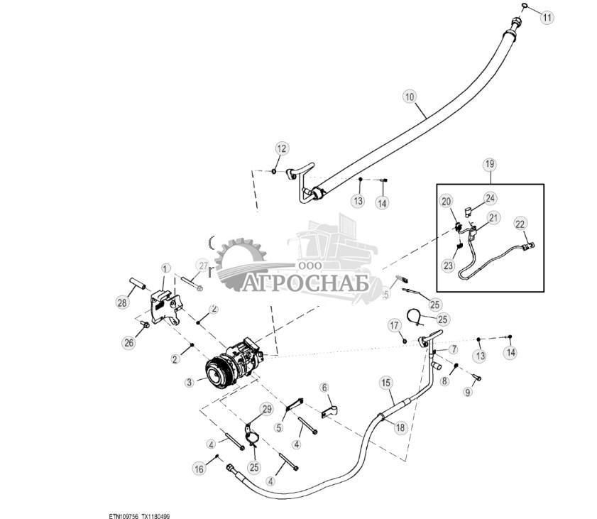 Компрессор системы кондиционирования воздуха и трубопроводы (Engine 4045HT072-RE545795, 4045HT085-RE566007, 4045HT086-RE566132-) ( - 303523) - ST818933 374.jpg